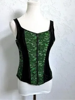 Tops | Green Lace Corset Top Fairy Goth Whimsigoth Bustier Zip L | Poshmark
